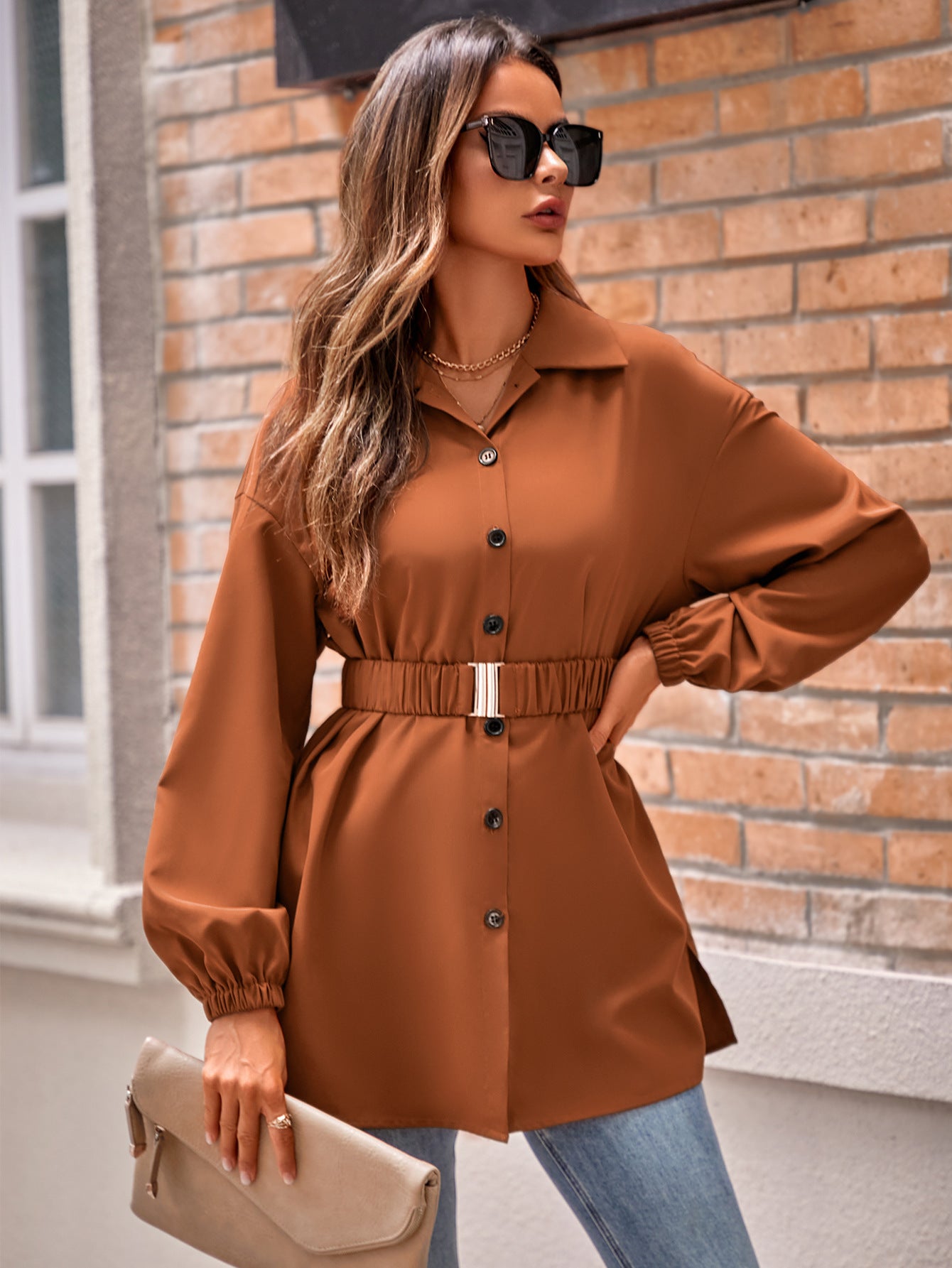 Women's  Belt Shirt Coat, perfect for warm weather