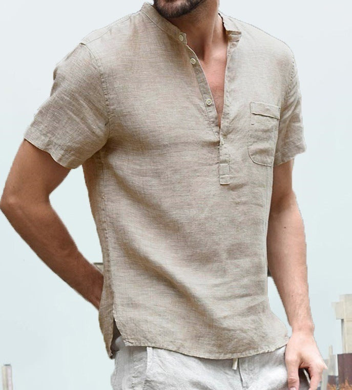 Men's Casual Linen Solid Color Shirt, perfect choice for vaction or beach activities