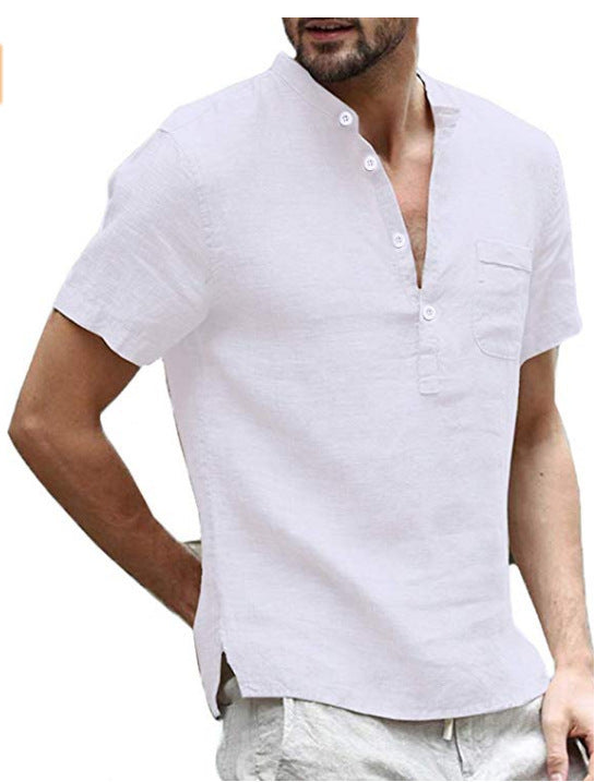 Men's Casual Linen Solid Color Shirt, perfect choice for vaction or beach activities