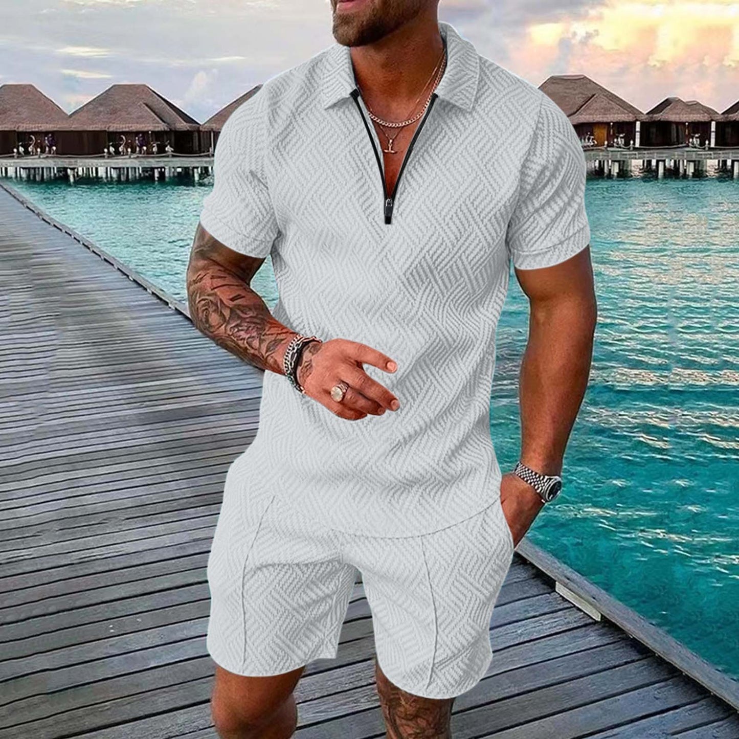 Men's Summer vacation Short Sleeved shirts+short Set