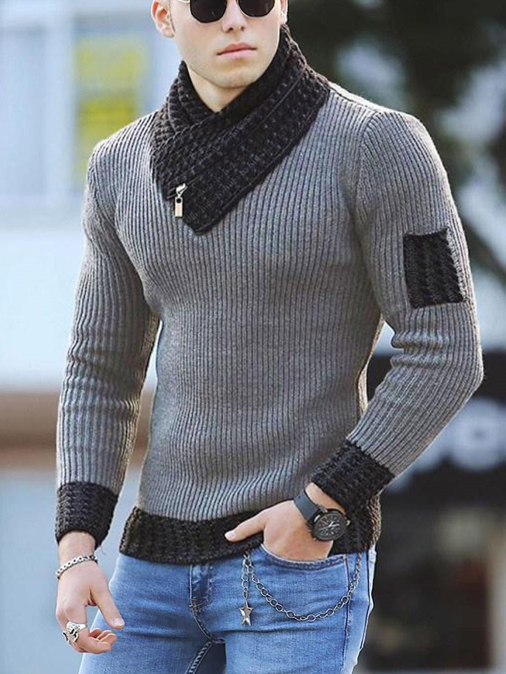 Men's Bold look, Casual Slim type Long-sleeved Sweater