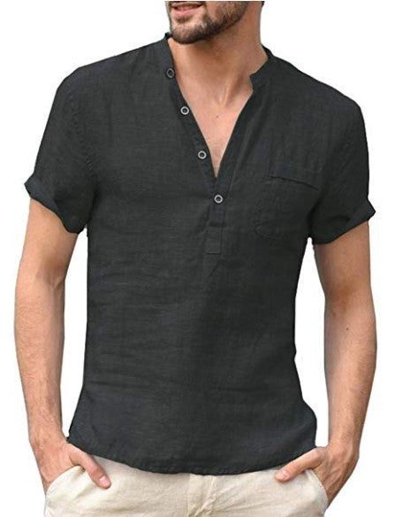 Men's Casual Linen Solid Color Shirt, perfect choice for vaction or beach activities