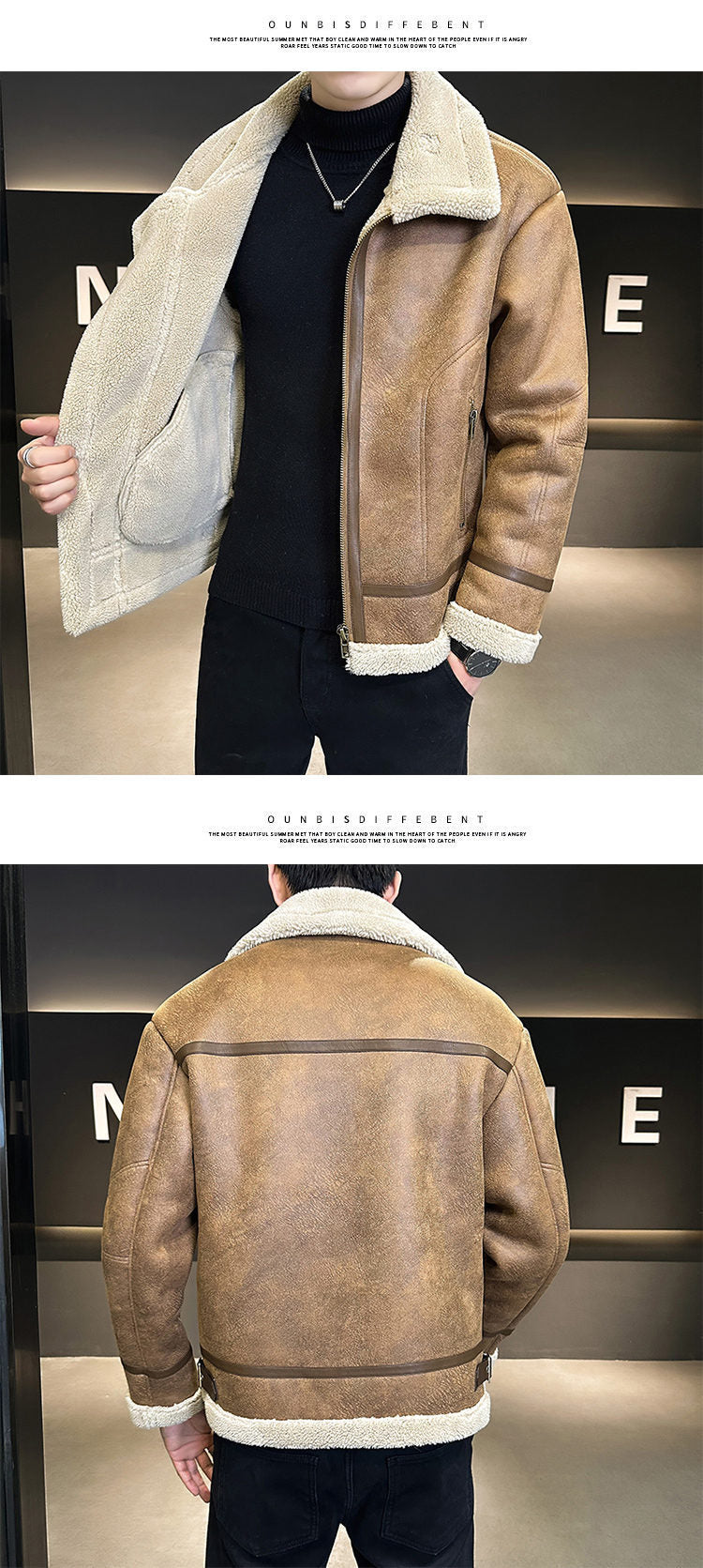 Men's Fleece-lined Thickened Leather Jacket