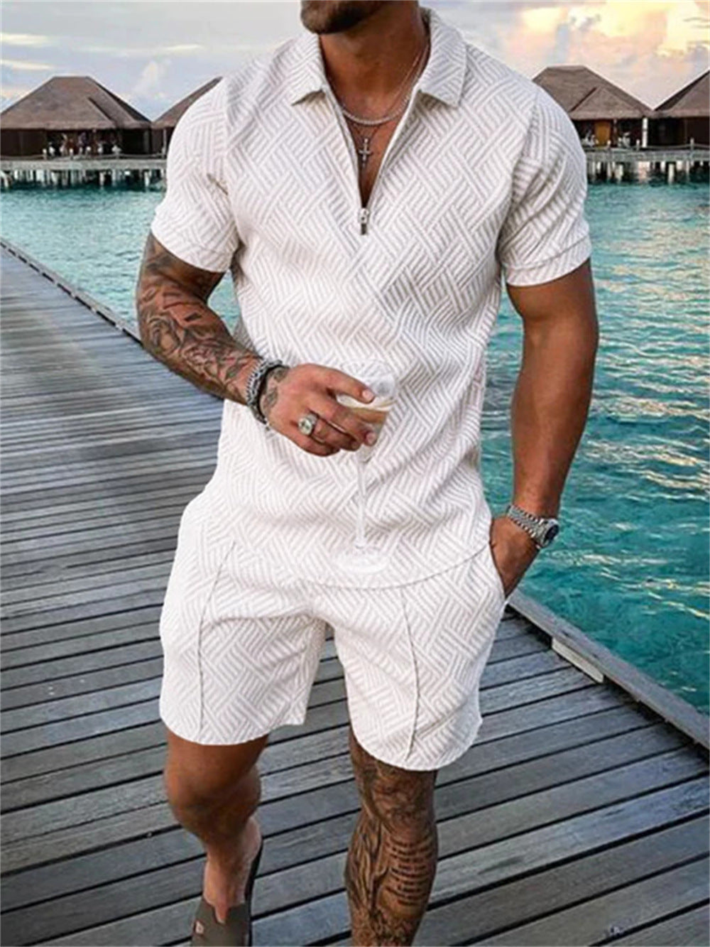 Men's Summer vacation Short Sleeved shirts+short Set