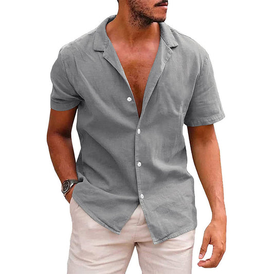 Men's Casual Button linen Shirt, Short Sleeved, Beach, summer Clothing