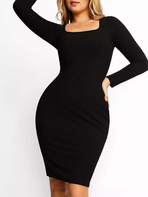 Women's Round Neck, Sleeved Slim Fitting Long Dress