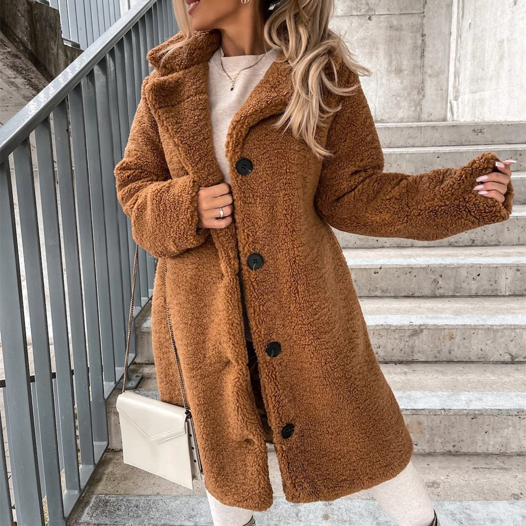 Women's Long-sleeved Lapel Plush Coat