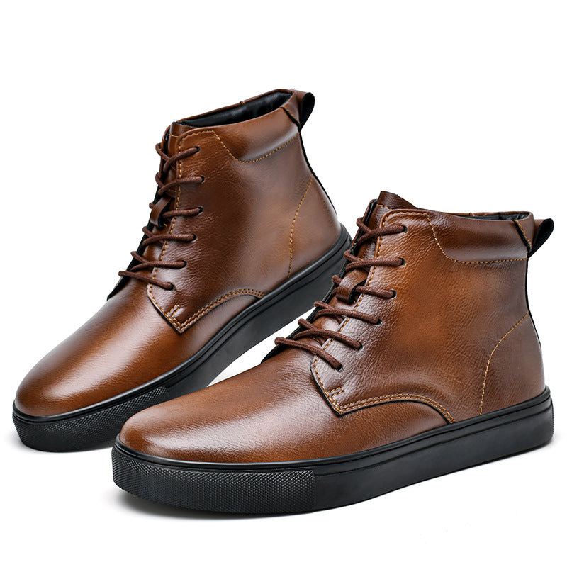 Men's Plus Size High-top Cowhide Casual Flat Martens Boots