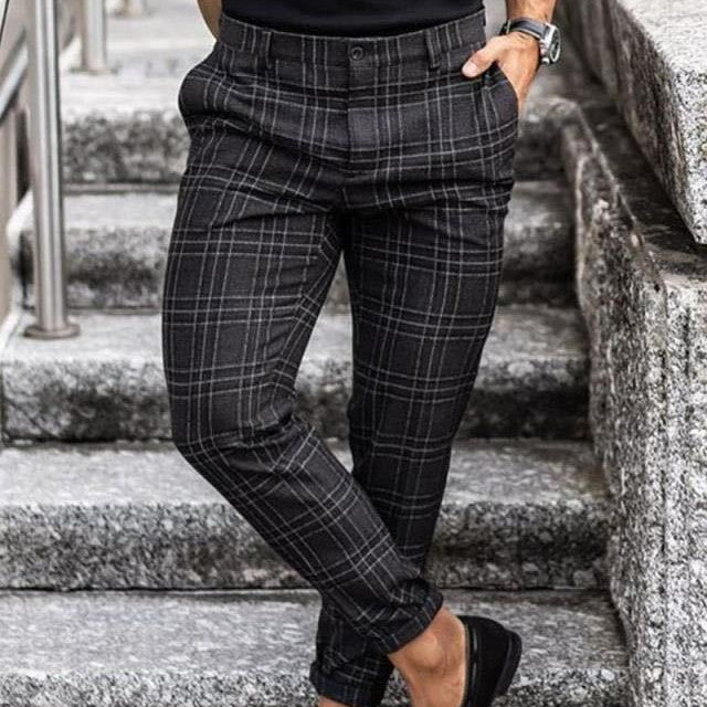 Man's Plaid Print Pants, Loose And Thin