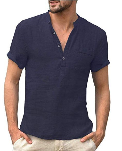 Men's Casual Linen Solid Color Shirt, perfect choice for vaction or beach activities