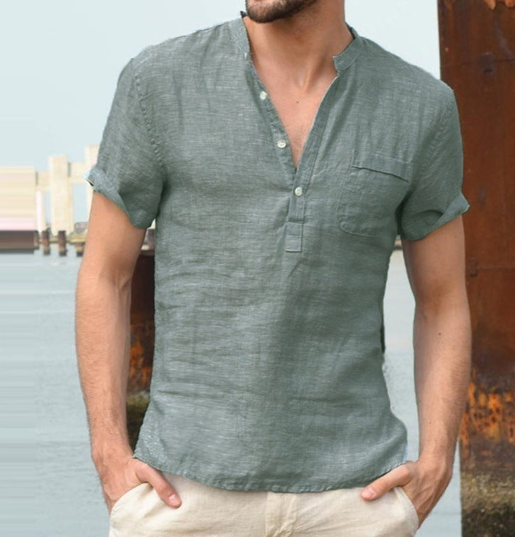 Men's Casual Linen Solid Color Shirt, perfect choice for vaction or beach activities