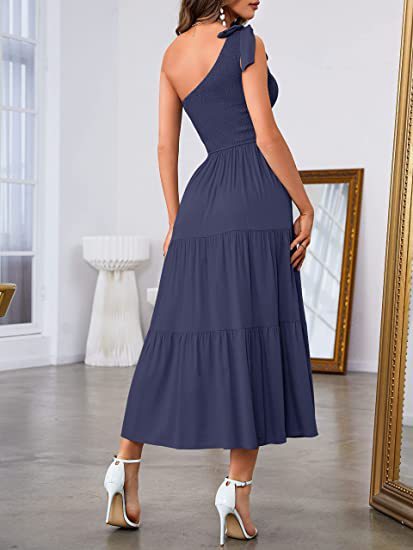 Women's Summer Fashion One-shoulder Pleated, Layered Hem Split Dress