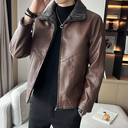 Men's Velvet Padded Plus Size Leather Jacket